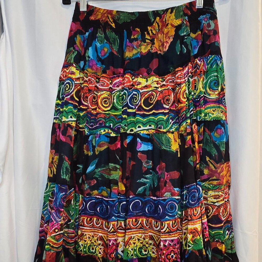 Vintage Bonjour International Colorful Flowly Skirt Size Medium Under Skirt